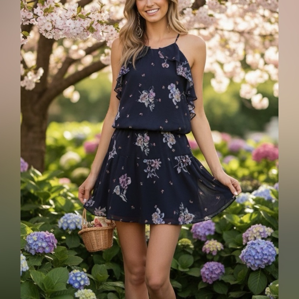 Karina Grimaldi "Lulu" Floral Ruffle Mini Dress